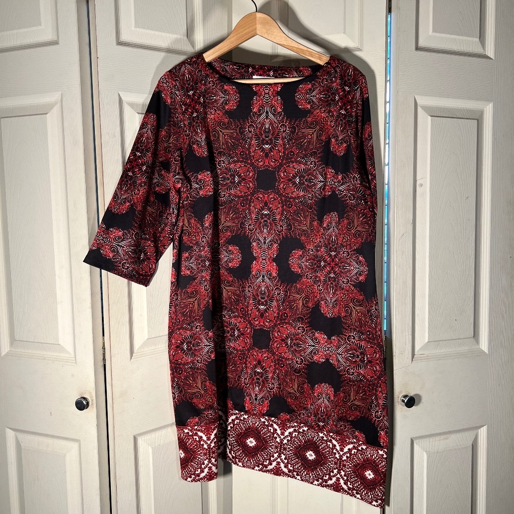 London Times Orange/Red Abstract Design Long Sleeve Top Size 3XL
